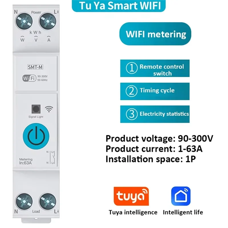 

AB34-Tuya Wi-Fi умный автоматический выключатель измерение мощности Din-рейка дистанционное управление умный дом кВтч измерительный таймер реле