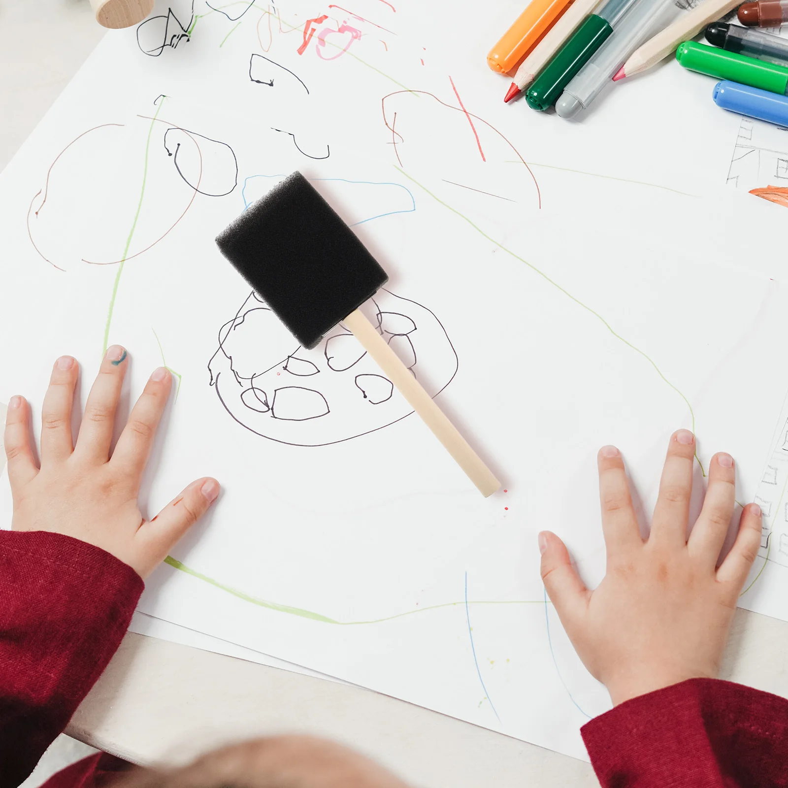 6 шт. детские губчатые кисти с деревянной ручкой, мягкие черные многофункциональные для рисования, рукоделия, легко чистящийся художественный инструмент