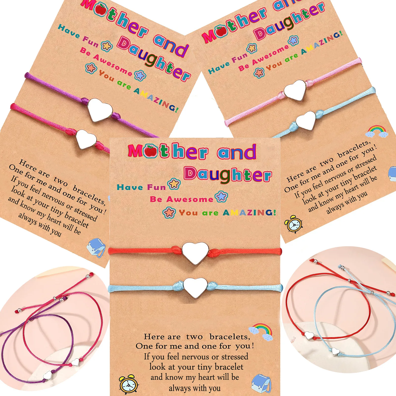 Simple And Versatile Love Rubber Stopper Buckle Handwoven Hand Rope Mother and Daughter Heart shaped Bracelet Gift Wholesale