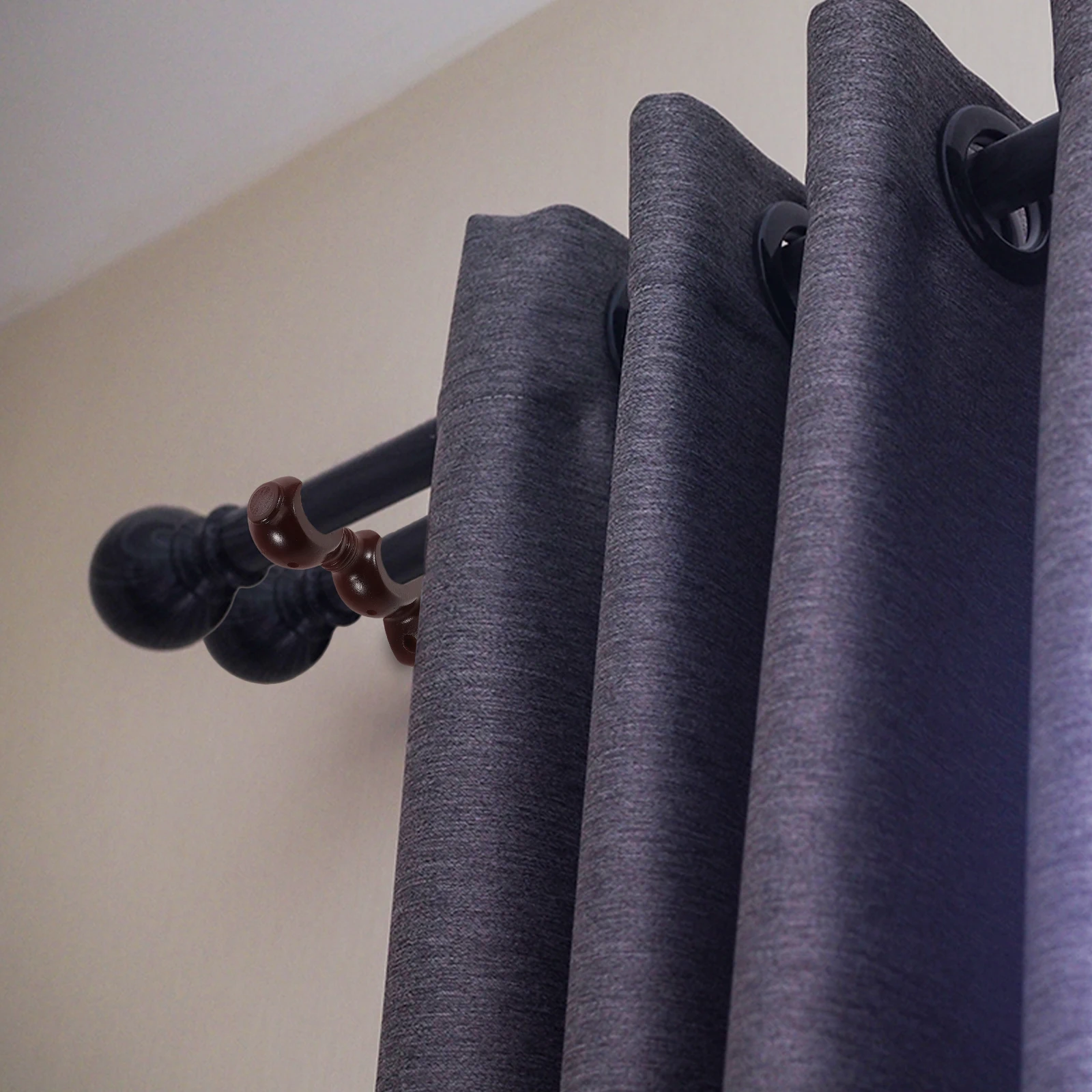 

Wood Curtain Rod Brackets Double-Slot Support Bracket For Wall Mounted Closet Pole Socket Rustic Window Curtain Holder