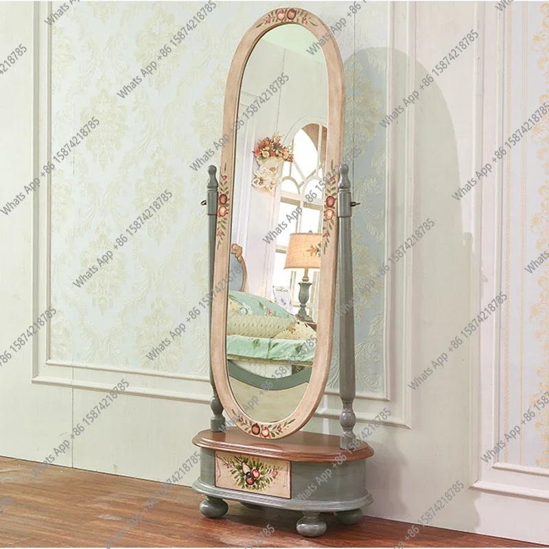 N63 rural painted solid wood living room bedroom full body dressing mirror fitting floor mirror activity decorative mirror