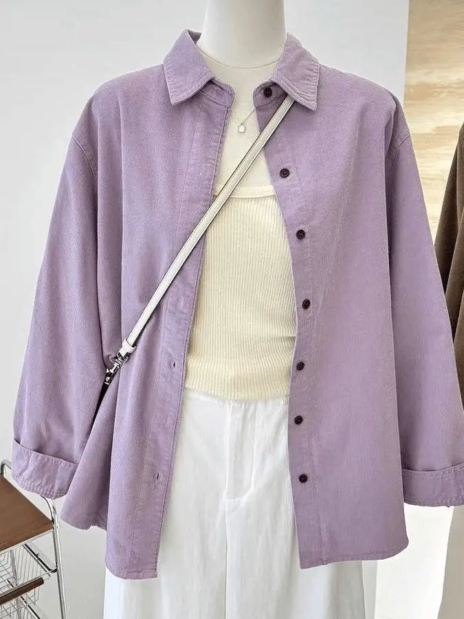 

Вельветовая длинная женская тонкая верхняя одежда из чистого хлопка в стиле ретро, повседневная одежда свободного покроя на пуговицах, теплая повседневная одежда