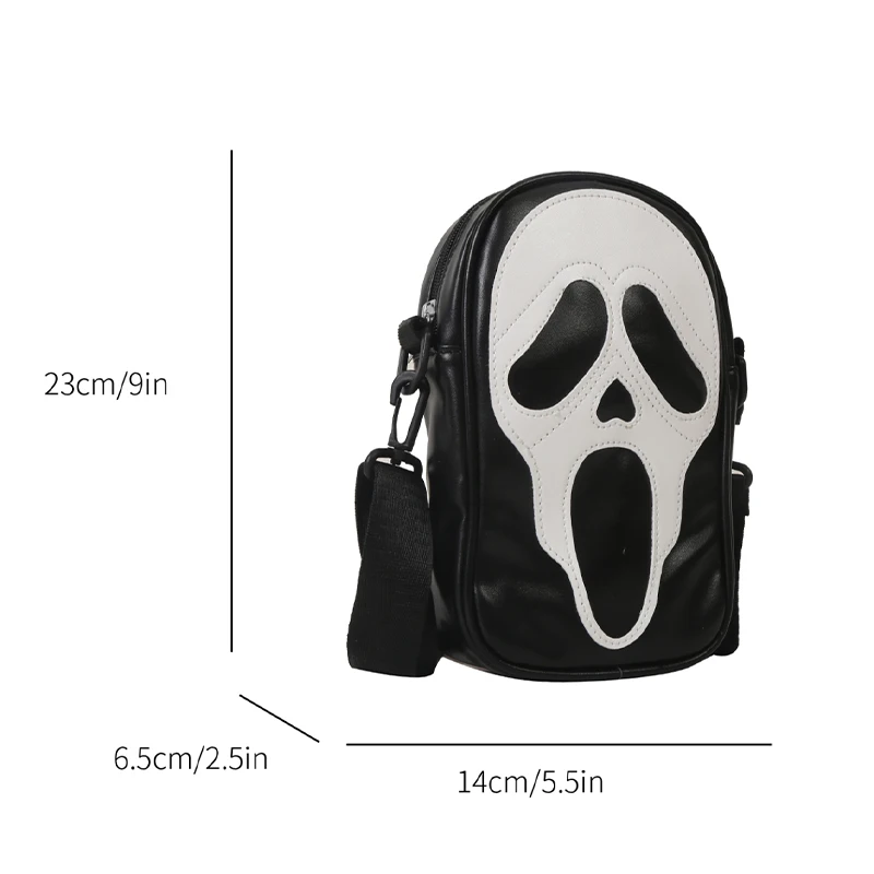 trendy Casual Women's Shoulder Bag Soft PU Color Contrast Skeleton Pattern Devil Ghost Zipper Female Messenger Bag For Outings