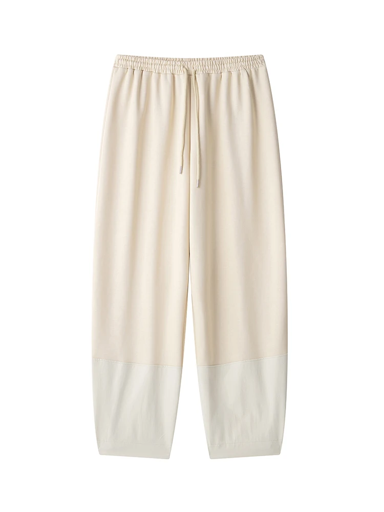 

KUCLUT Women Fashion Beige Patchwork Drawstring Straight Pants Vintage High Elastic Waist Full Length Female Chic Trousers