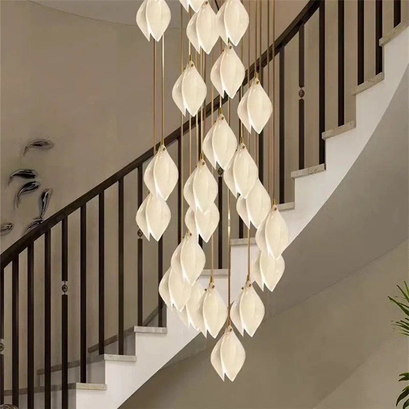 Imagem -04 - Scandi-cerâmica Tulip Chandelier Led Ajustável Branco Cluster Lâmpada Villa Lobby Lâmpada de Jantar Escada Lâmpada de Suspensão Longa Linha