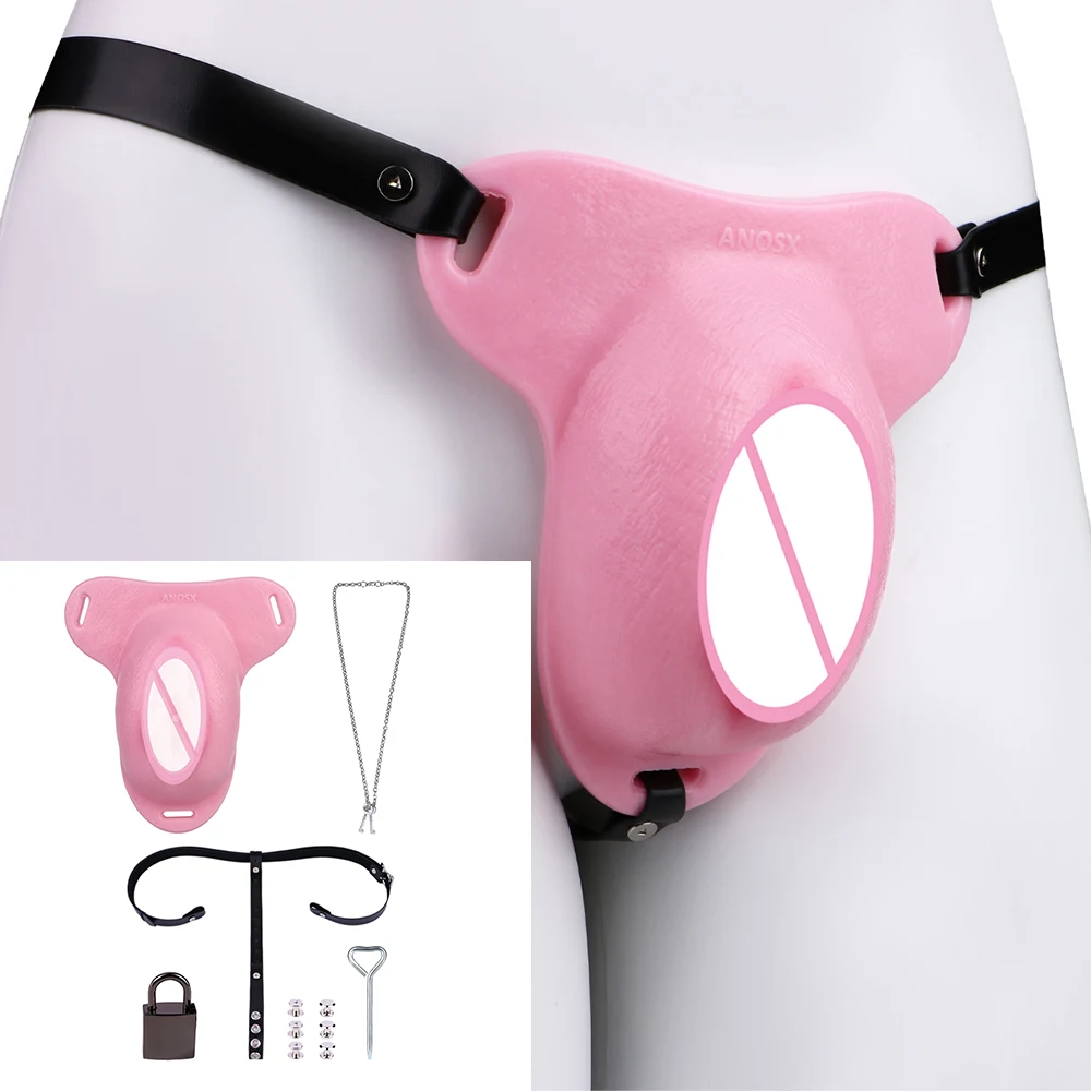 ANOSX Kandang Penis Wanita, Kandang Keperawanan Pria, Pengunci Penis Silikon, Klitoris Realistis Dengan Sabuk Keperawanan Yang Dapat Dikunci, Mainan Seks BDSM