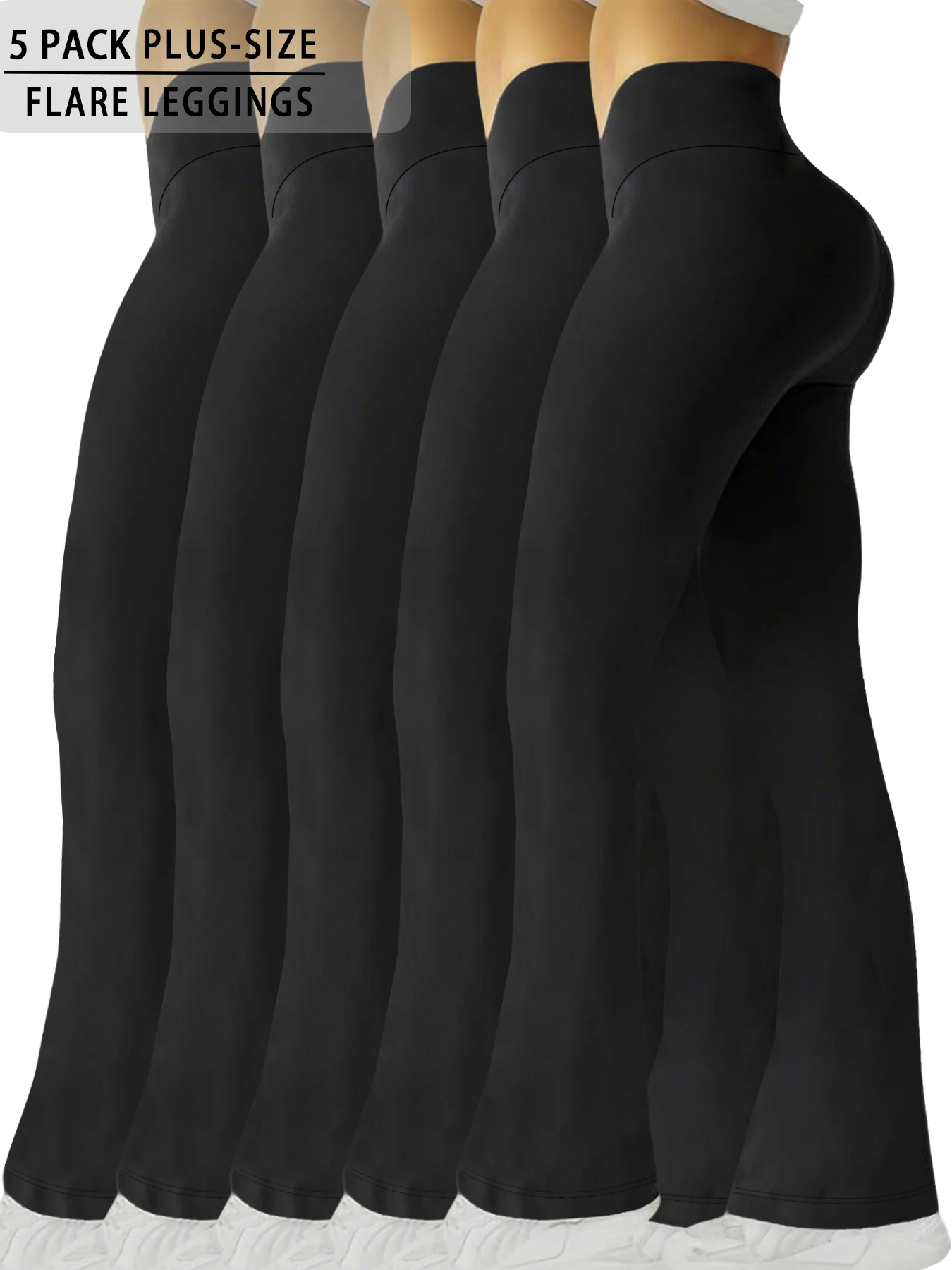 

Комплект из 5 женских супермягких брюк-клеш больших размеров с высокой талией, леггинсы с контролем живота, мягкие брюки-клеш для бега