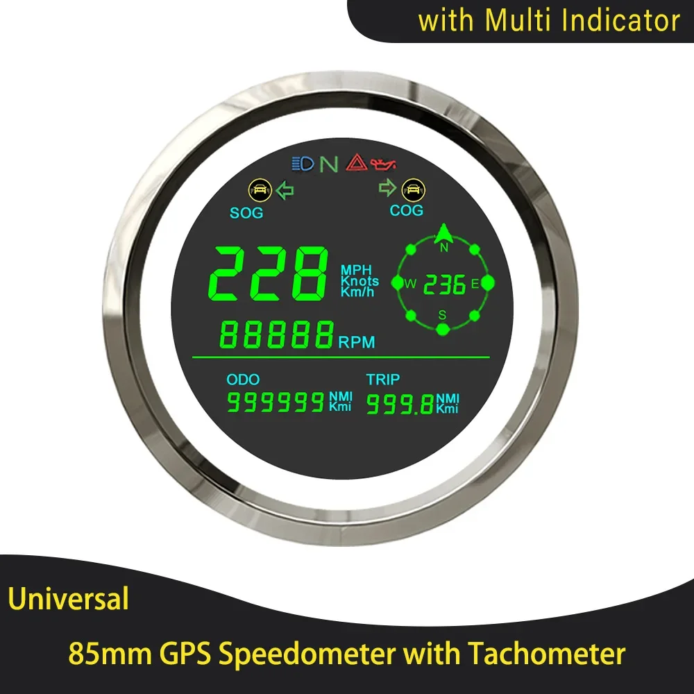 Newest 85mm Digital 0-299km/h MPH Knots GPS Speedometer Odometer with Tachometer 0-19999RPM with Hour Meter for Car Truck