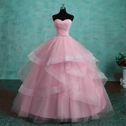 Crystal Belt Pink Quinceanera Dress Ruffles Strapless Sweet 15 Girl Princess Vestidos De Quinseanera Customized Plus Size