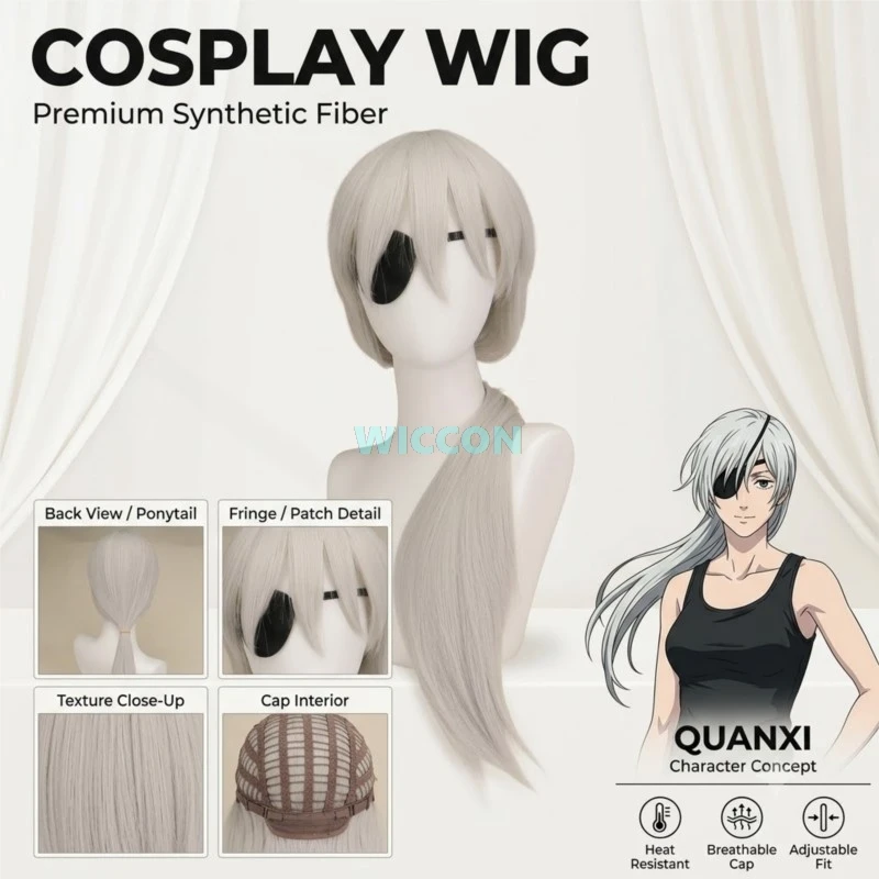 

Anime Quaanxi Cosplay Silver Gray Long Wig Eyes Patch Women Cosplay Anime Halloween Party Role Play Heat-resistant Fiber Hair