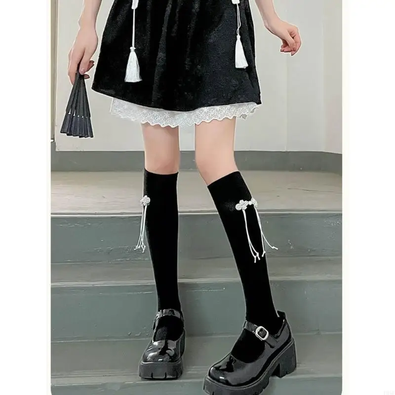 

195E Womens Cotton Knee High Socks Black White Solid Color Casual Calf Sock Stockings