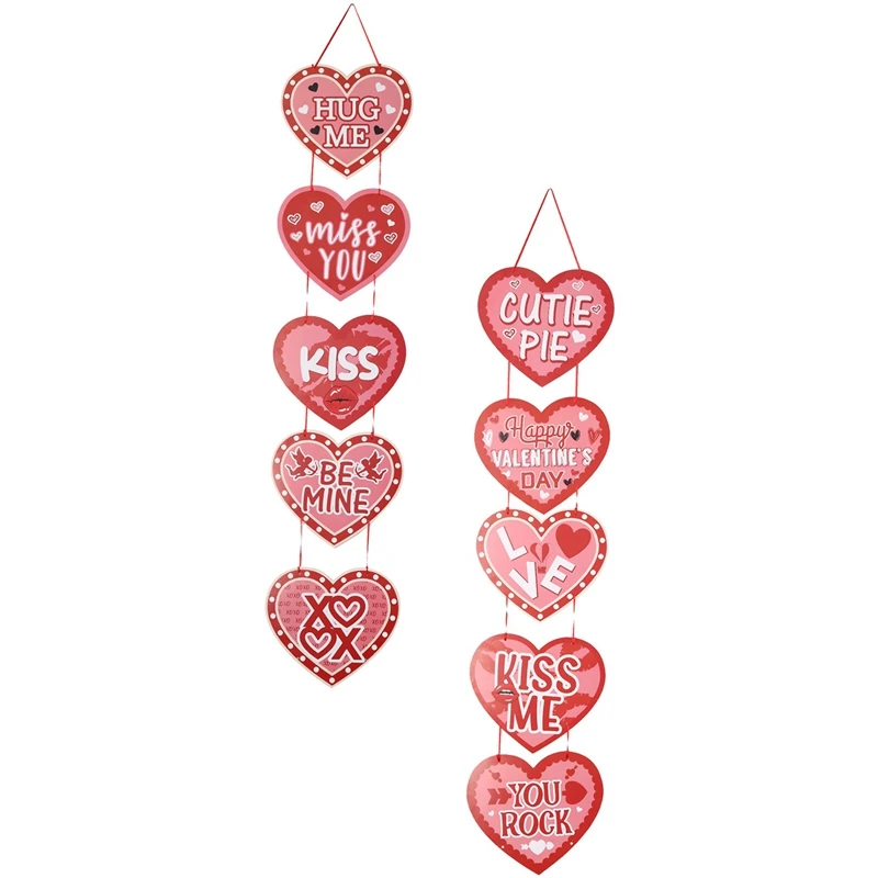 Juego de colgadores de puerta de corazón con temática de San Valentín, decoración de fiesta de Feliz Día de San Valentín, pancarta de papel, 1 Juego