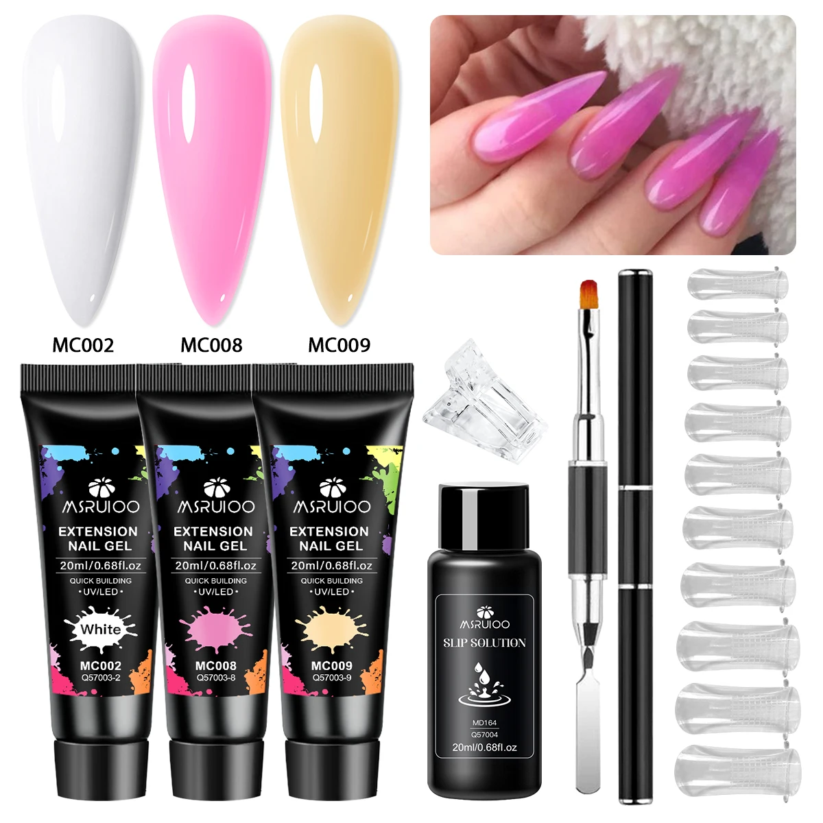 MSRUIOO 7/11-teiliges Set, 20 ml, Schnellverlängerungs-Gel-Set, alles für Maniküre, Gel-Nagelverlängerungsset, Slip-Lösung, Acryl-Nagelkunst-Gel