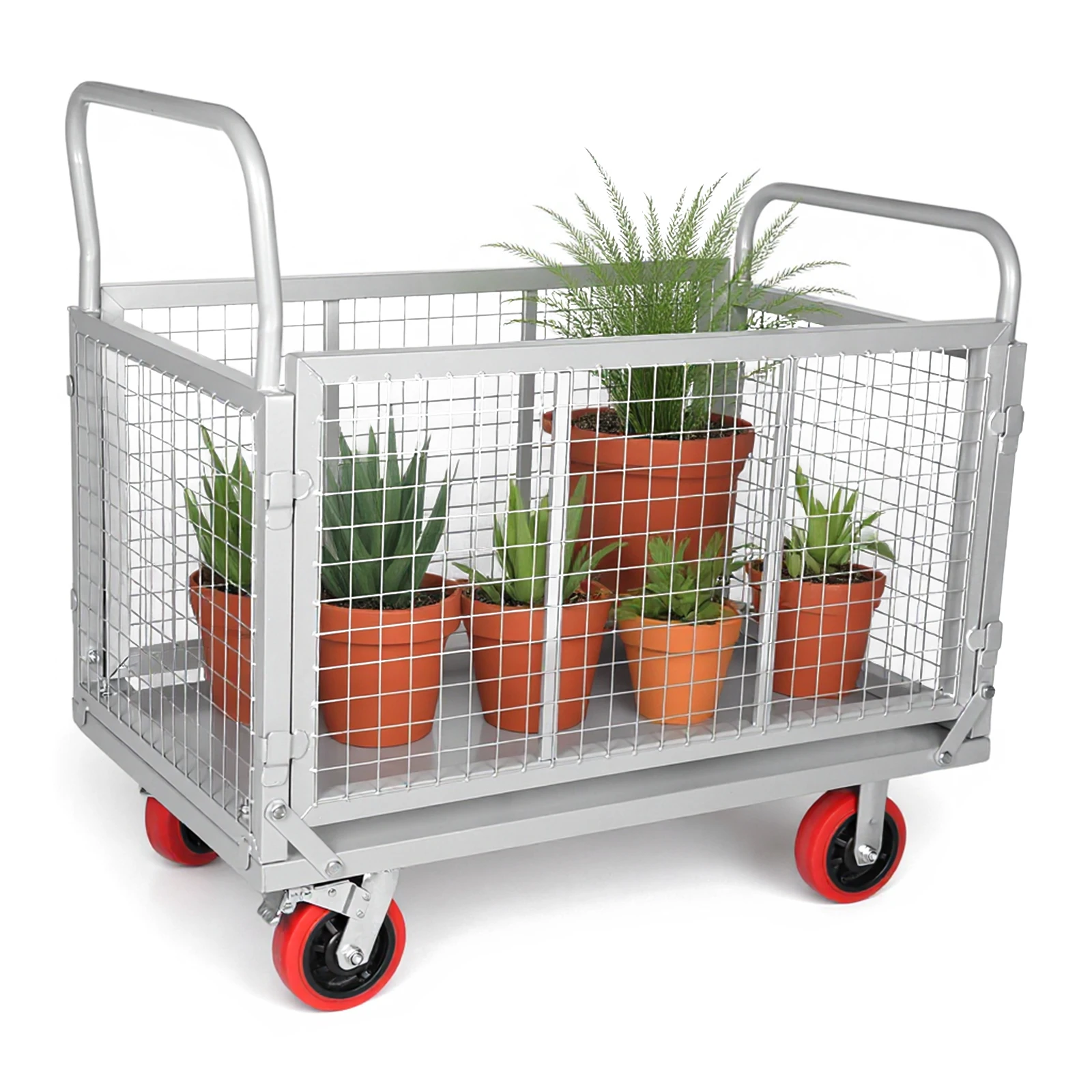 

5 In 1 Foldable Flatbed Cart 200kg Load-Bearing Versatile Basket Cart Multi-Functional Push Dolly for Warehouse Production Line