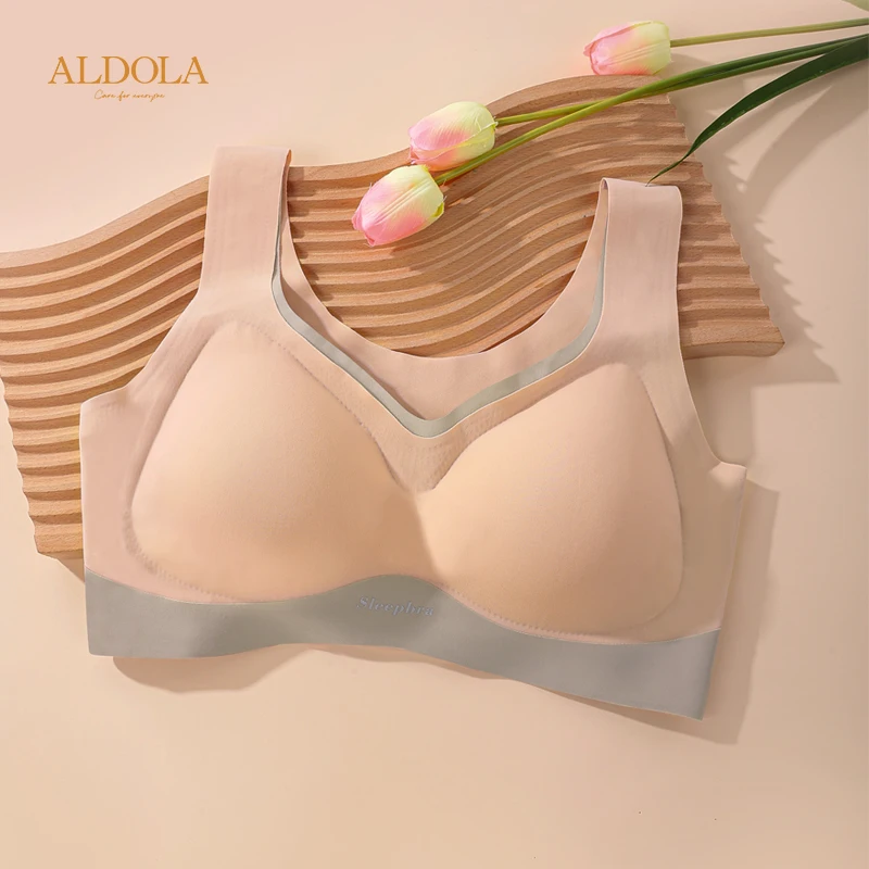 ALDOLA Bra olahraga wanita, BH tanpa kawat tanpa kelim, Bralette Push Up cakupan penuh harian perempuan Lingerie & pakaian dalam