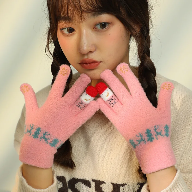 Luvas térmicas para mulheres natal boneco de neve luvas de malha ciclismo luvas de inverno à prova dwaterproof água resistência ao frio à prova de vento para