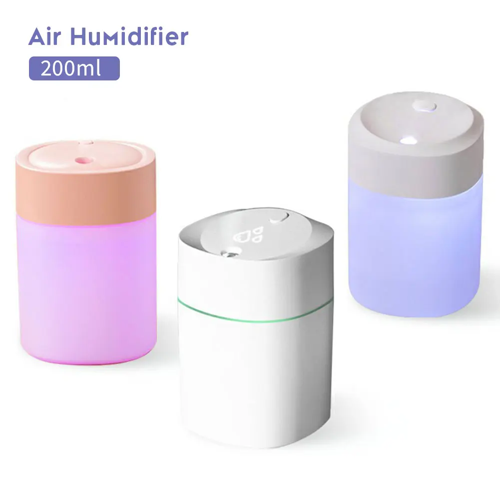 Mini humidificador de aire con luz nocturna, difusor de aceite esencial, fabricante de niebla USB, ambientador de coche para dormitorio y oficina, 200ml