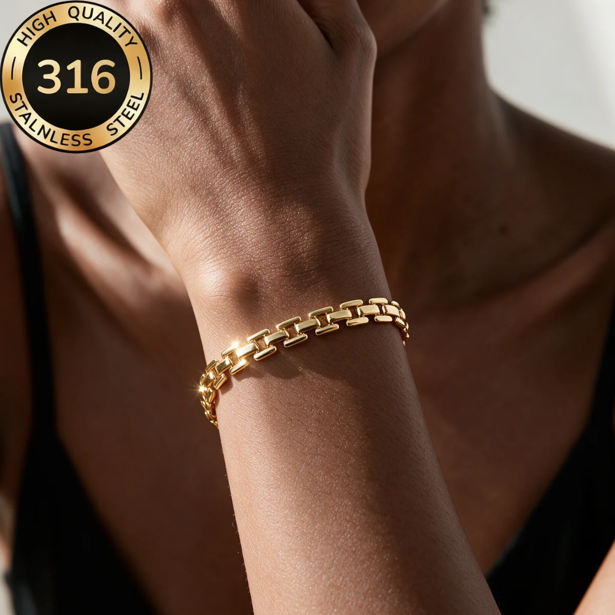 Minimalistisches Vintage-Uhrenarmband, Armreif aus Edelstahl, einfache Gliederkette, Armband für Paare, Party, wasserdichter Schmuck