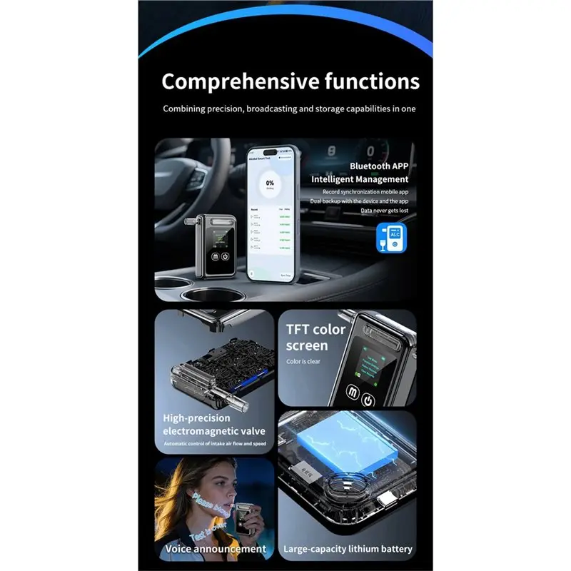 Alcohol Tester Digital Breathalyzer Non-Contact LCD Screen For Drunk Driving Detection Alcotester Professional