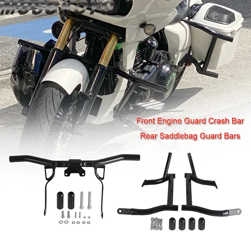 

Motorcycle Front Rear Highway Bumper Protector Saddlebag Guard Crash Bars For Harley Touring Road Street Glide FLHX FLHT FLTRX