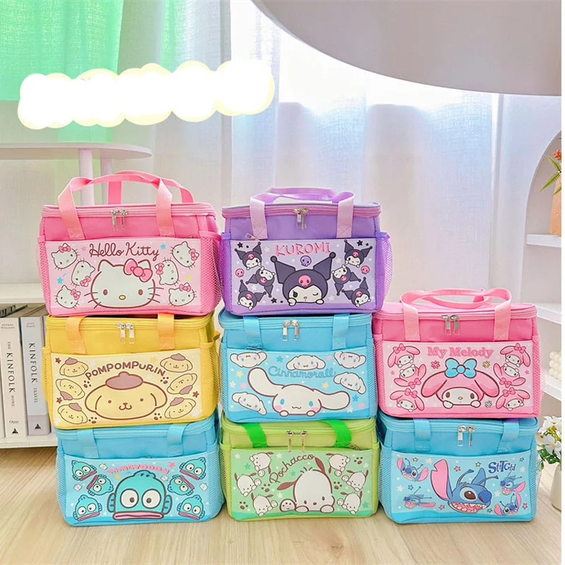 

Sanrio Anime Hellokitty Lunch Box Bag Cartoon Kuromi Student Portable Heat Preservation Bento Bag Kawaii Cinnamoroll Thermos Bag