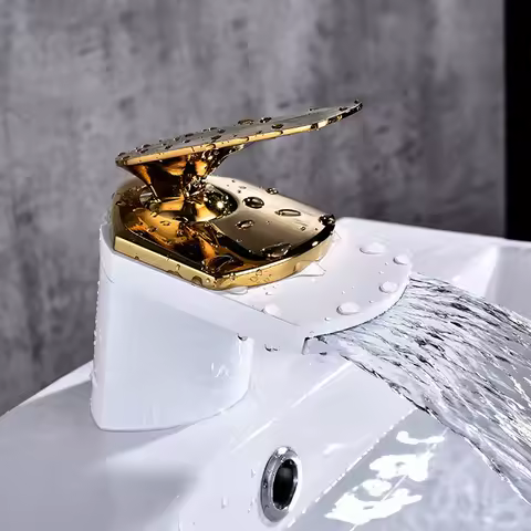 Toad All Brass Golden/Chrome Finished/Nickle Brushed Taps Deck Mounted Basin waterfall Faucet Mixer Sink Tap