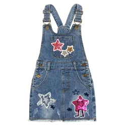 Girls Denim Overalls Children Embroidery Strap Skirt Rompers Kids Butterfly Tulle Skirt Jumpsuit 4-10Years