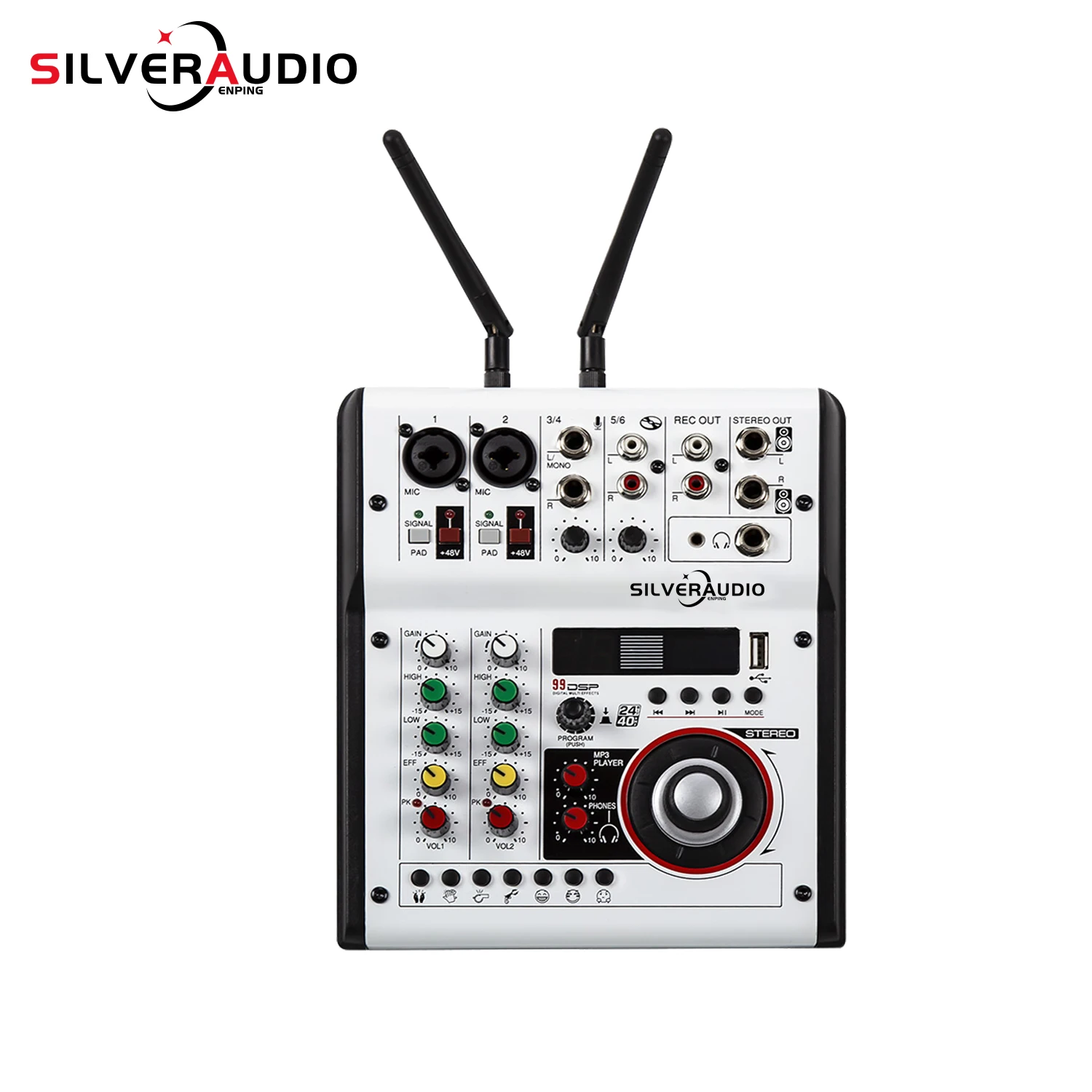 GAX-G06 Console professionale MP3 Home Stage Performance Mixer Mixer audio digitale a 6 canali con microfoni