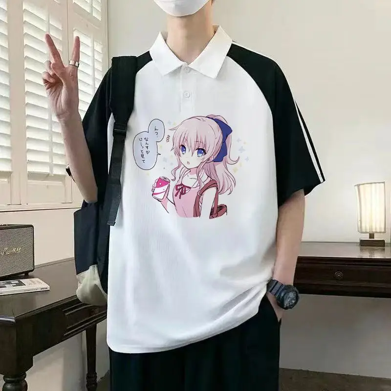 

Charlotte Lapel T-Shirt Men Anime Merchandise Yousuke Ebisaka Nao Yurina Polo Shirt