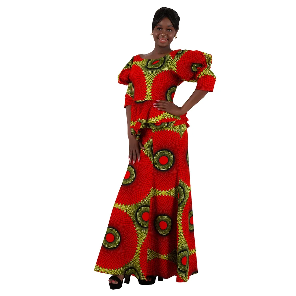 Conjunto de 2 uds de falda y Top africanos para iglesia, ropa de fiesta de boda hecha a mano de cintura alta de talla grande para mujer elegante a la moda WY9335