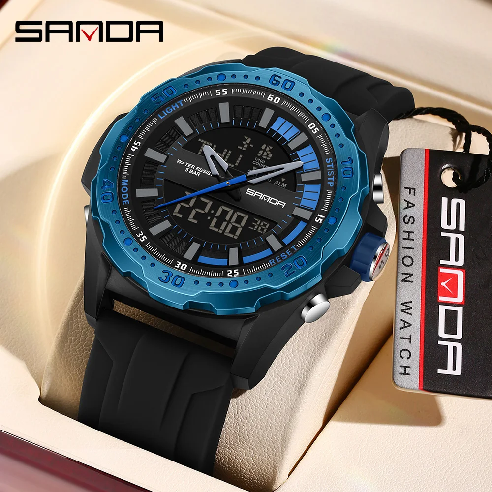 SANDA Men's Dual Display Electronic Watch Sports Multi functional Waterproof LED Student Electronic Watch 2025