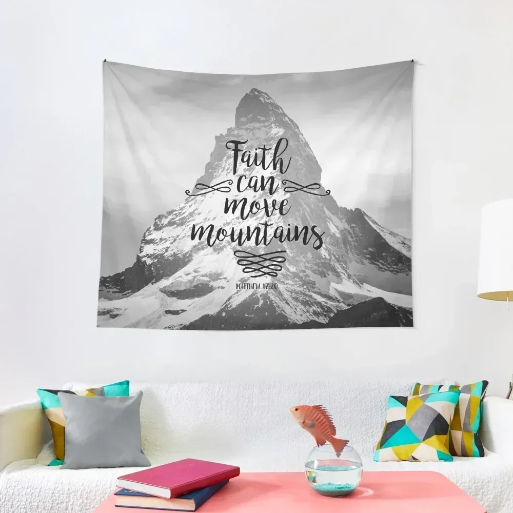 Faith can move mountains - Matthew 17:20 - Christian Quotes Tapestry Home Decor Accessories Cute Room Things Tapestry