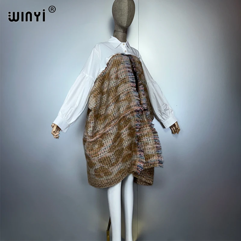WINYI Zimowy damski elegancki luksusowy płaszcz sukienkowy Luźny płaszcz gruby ciepły damski kardigan poncho dla kobiet peleryna suknia wieczorowa
