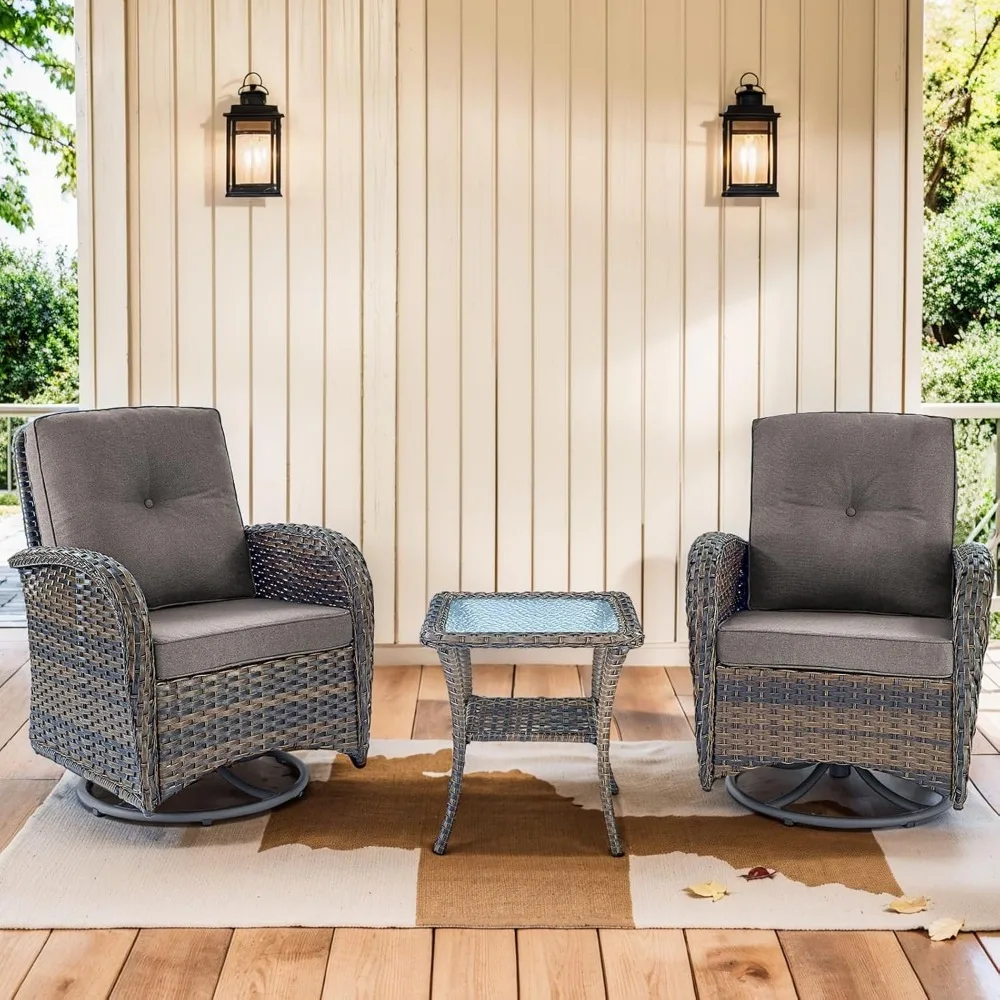 

3-Piece Patio Furniture Wicker Outdoor Patio Rocker Chairs Set,All-Weather Rattan Outdoor Sofa Set Patio Chairs Coffee Table for