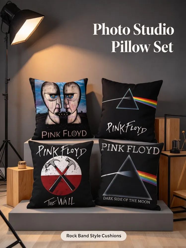 **Classic Rock Pillow Set, Pink Floyd Style Decorative Cushions, Progressive Rock Throw Pillow Covers for Sofa Bedroom Living Ro