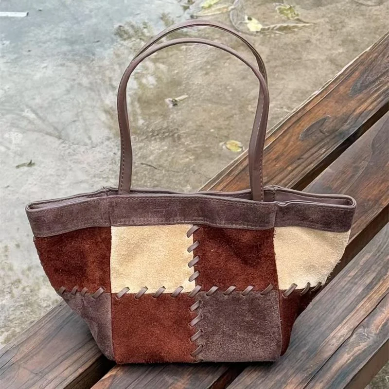 

Brand Cowhide Basket Handbag Korean Exquisite Handmade Patchwork Shoulder Bag Niche Handbag With Wings Elegant Small Square Bag