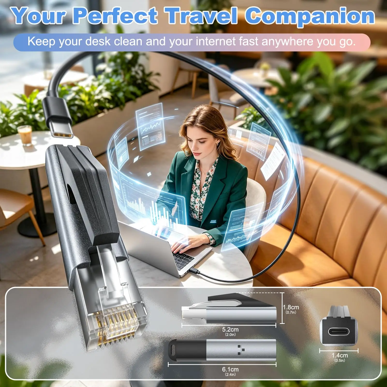 Portable Gigabit RJ45 to Type-C Network LAN Hub RJ45 Ethernet to USB-C Adapter Ethernet Adapter for MacBook iPad Laptop Switch