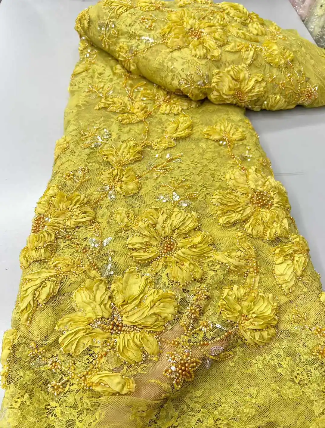 

Кружевная ткань SJ с французским бисером, 5 ярдов, высококачественная африканская кружевная ткань с пайетками, нигерийская сетчатая ткань для свадебных платьев для женщин, для шитья