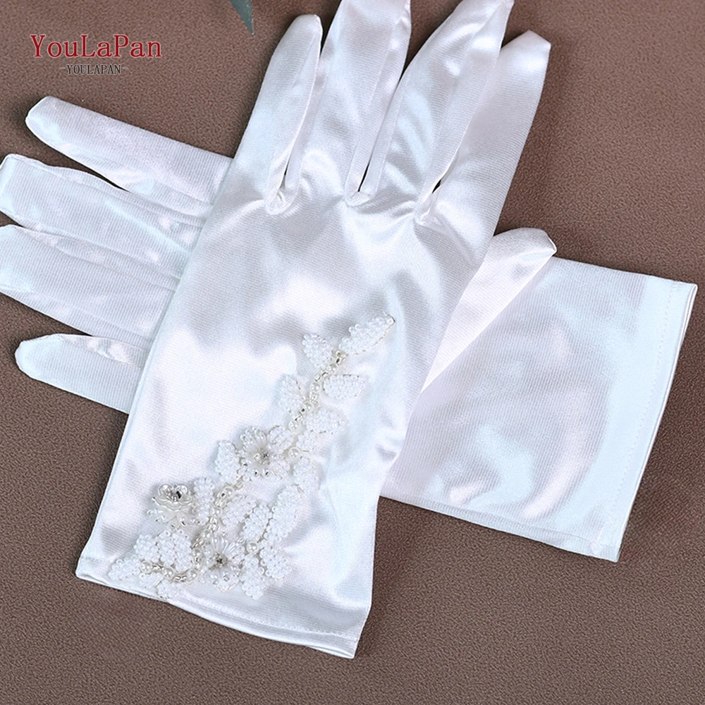 

YouLaPan M38 Ladies Finger Glove Bride Party Short Wedding Bridal DIY Gloves with Lace Embroidery Applique Accessories for Bride