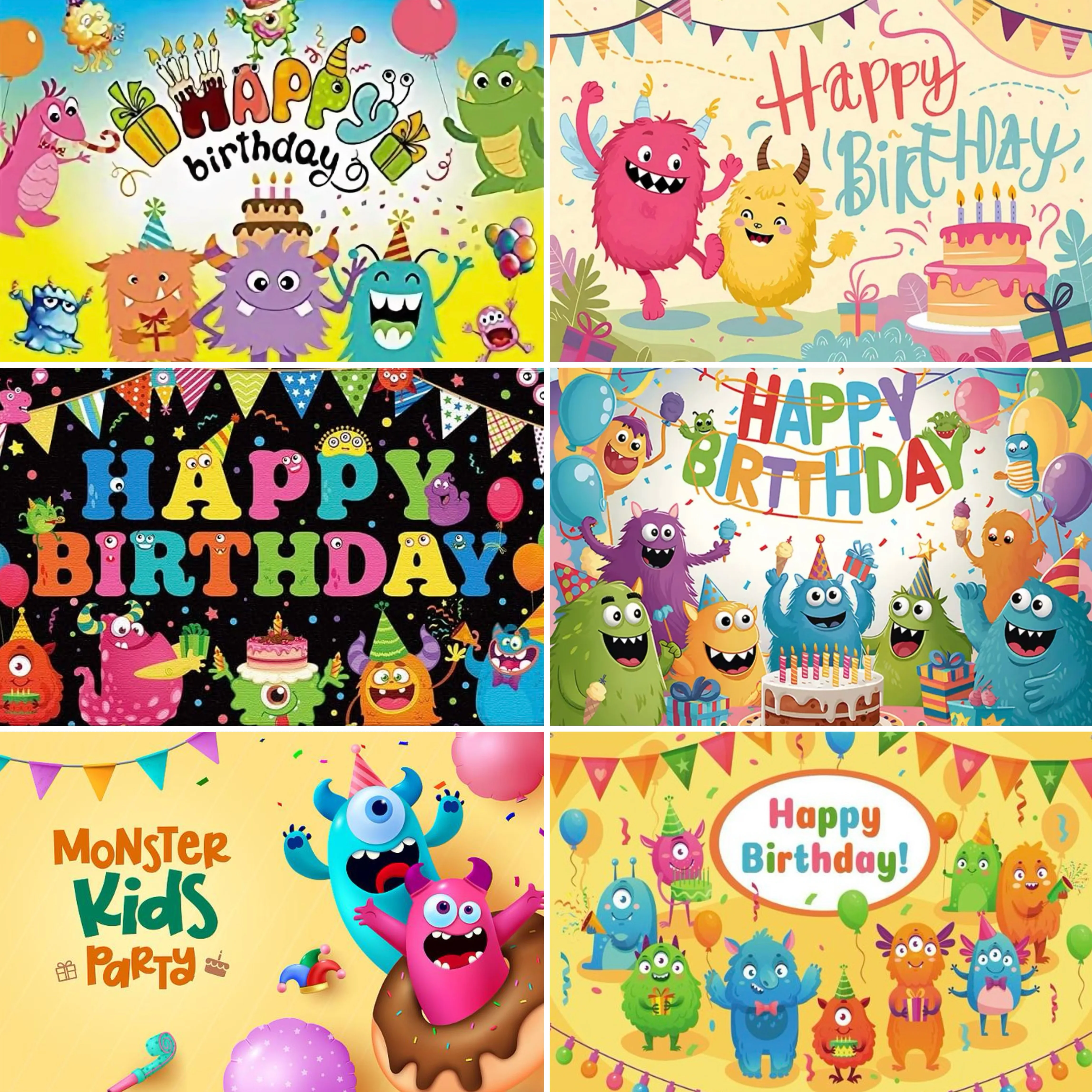 

Cartoon Colorful Monster Theme Kids Birthday Party Backdrop Poster Cute Monster Cake Table Decor Props Gift Baby Party Supplies