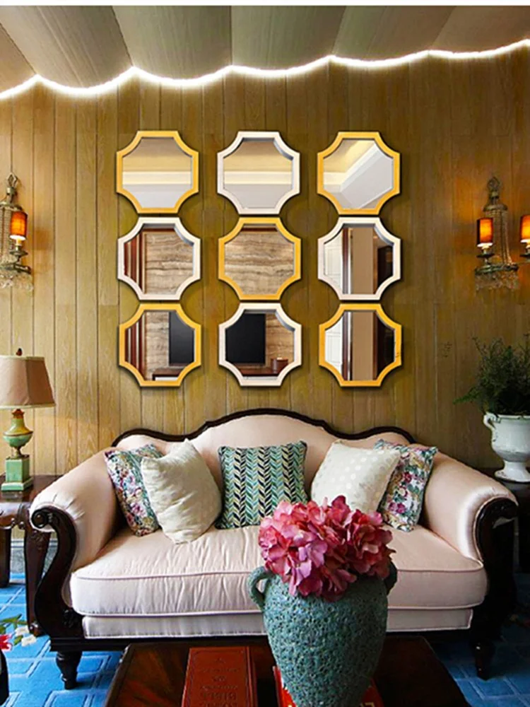 Decorative Mirror TV Background Wall Combination Mirror Wall Hanging Xuan Guan European Modern Art Wall Decoration Customization