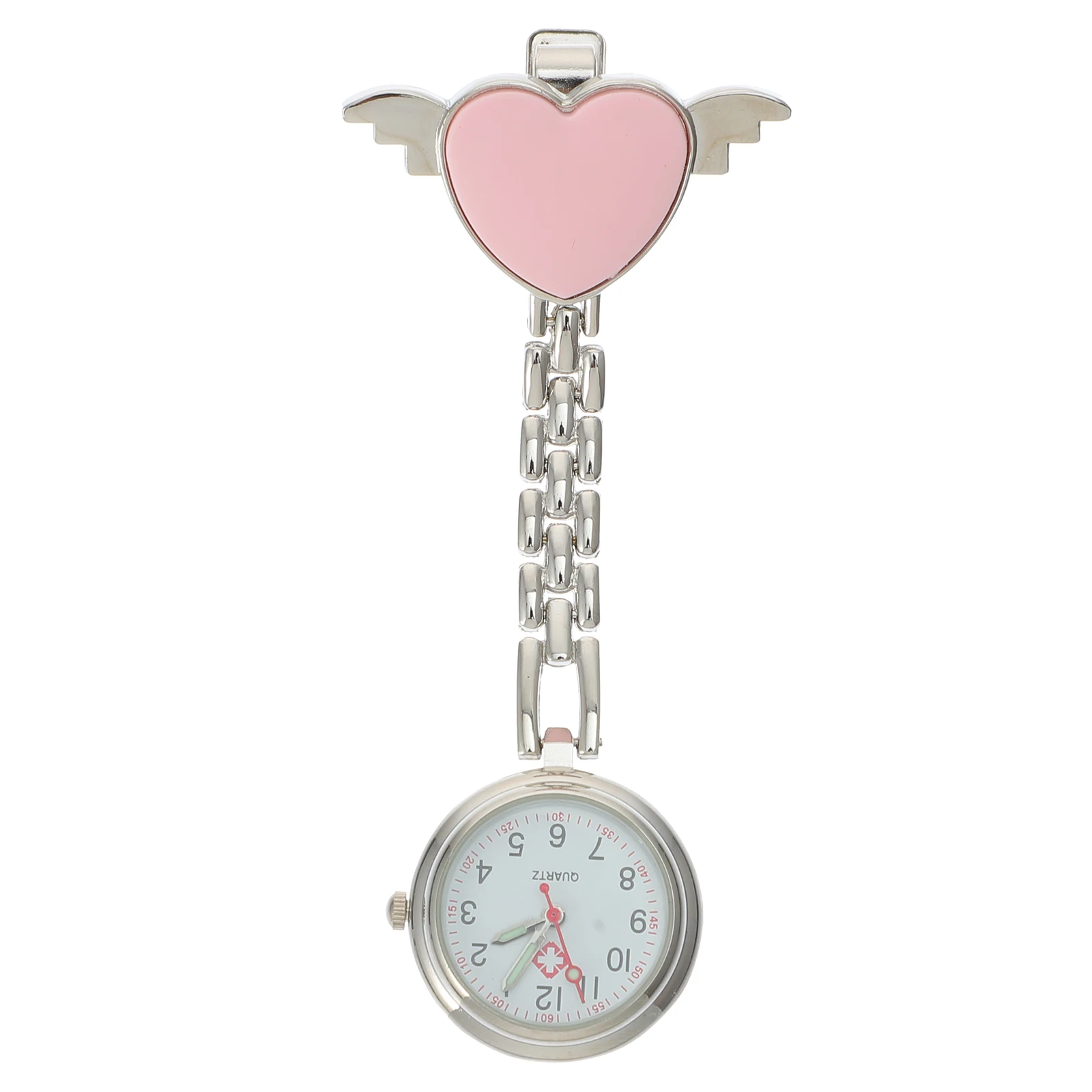 Orologio da tasca per infermiera Orologio al quarzo con design a cuore in lega di acciaio inossidabile per donna Orologio medico luminoso meccanico durevole