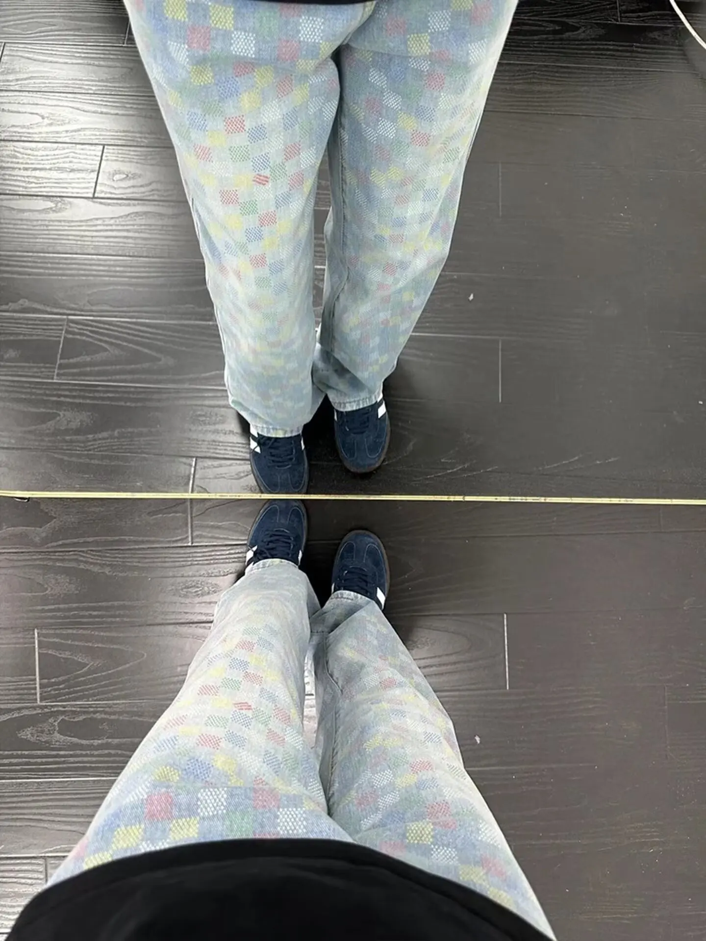 Blue Waed Plaid Men's Wide Leg Jeans High Street Sle Comfortable Straight Cut Trousers Casual Wear for Teens And Adults