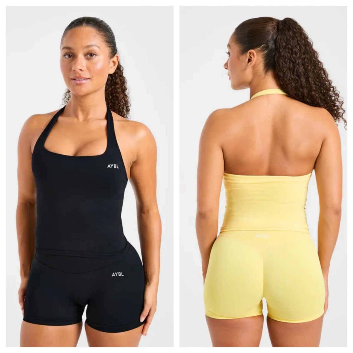 Ropa Deportiva de Yoga y Fitness para Mujer de Marca, Top Deportivo Halter-Neck Suave al Tacto y Shorts Ajustados de Cintura Alta