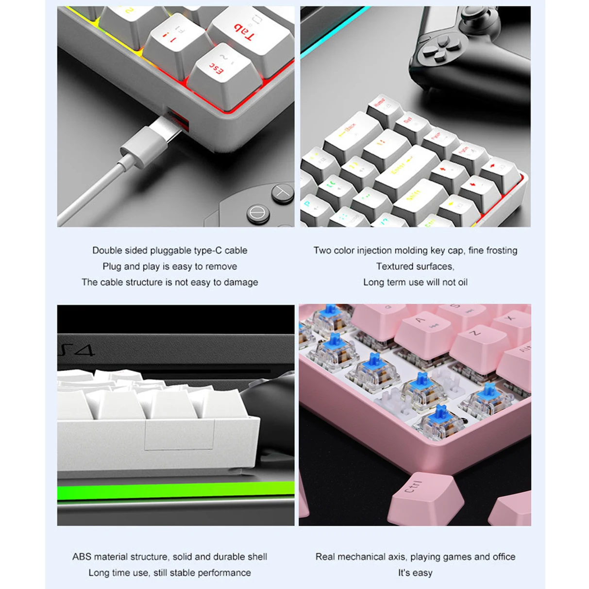 Di Động Nhỏ Chơi Game RGB Bàn Phím Cơ 68 Phím Đèn Nền Bàn Phím USB Có Dây Đỏ Xanh Dương Công Tắc Cho Game Thủ Máy Tính Laptop