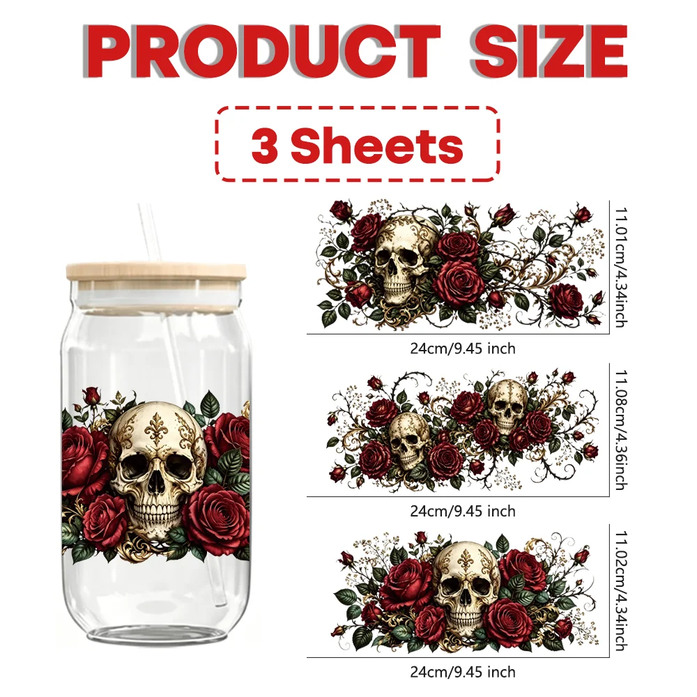 3PCS Vintage UV DTF Crystal Label Transfer Decals, Easy Cold Apply No Heating Needed, DIY for Tumblers, Notebooks & Phone Cases