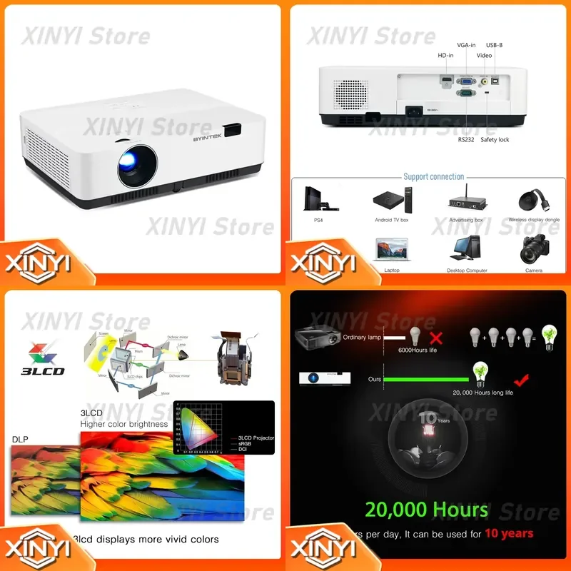 for BYINTEK K400 XGA 3LCD Projector 5000 Lumens Full HD 4K LED Outdoor Movie Advertising Education 3D Beamer