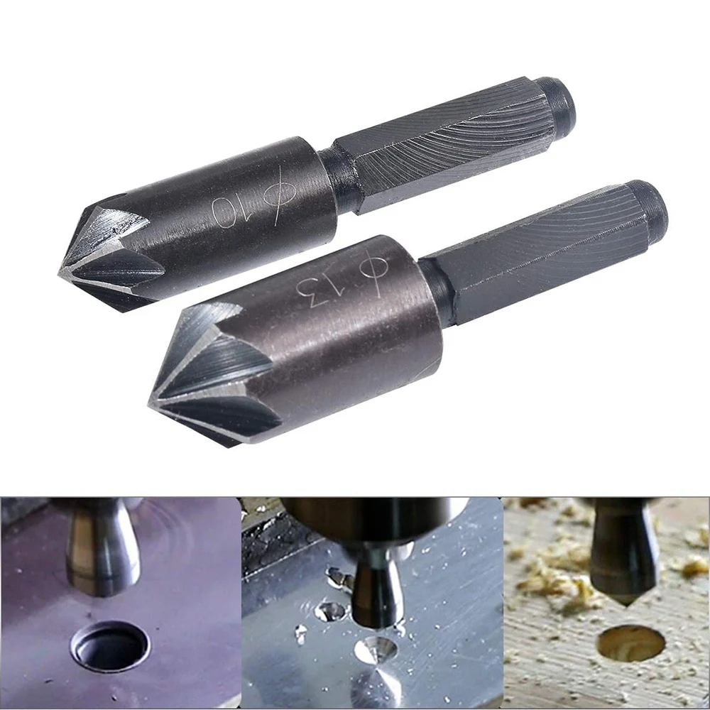 2Pcs 7 Flute Countersink Drill Bit Set Hex Shank Chamfer Countersink Drill Bit Deburring Cutter Woodworking Tool