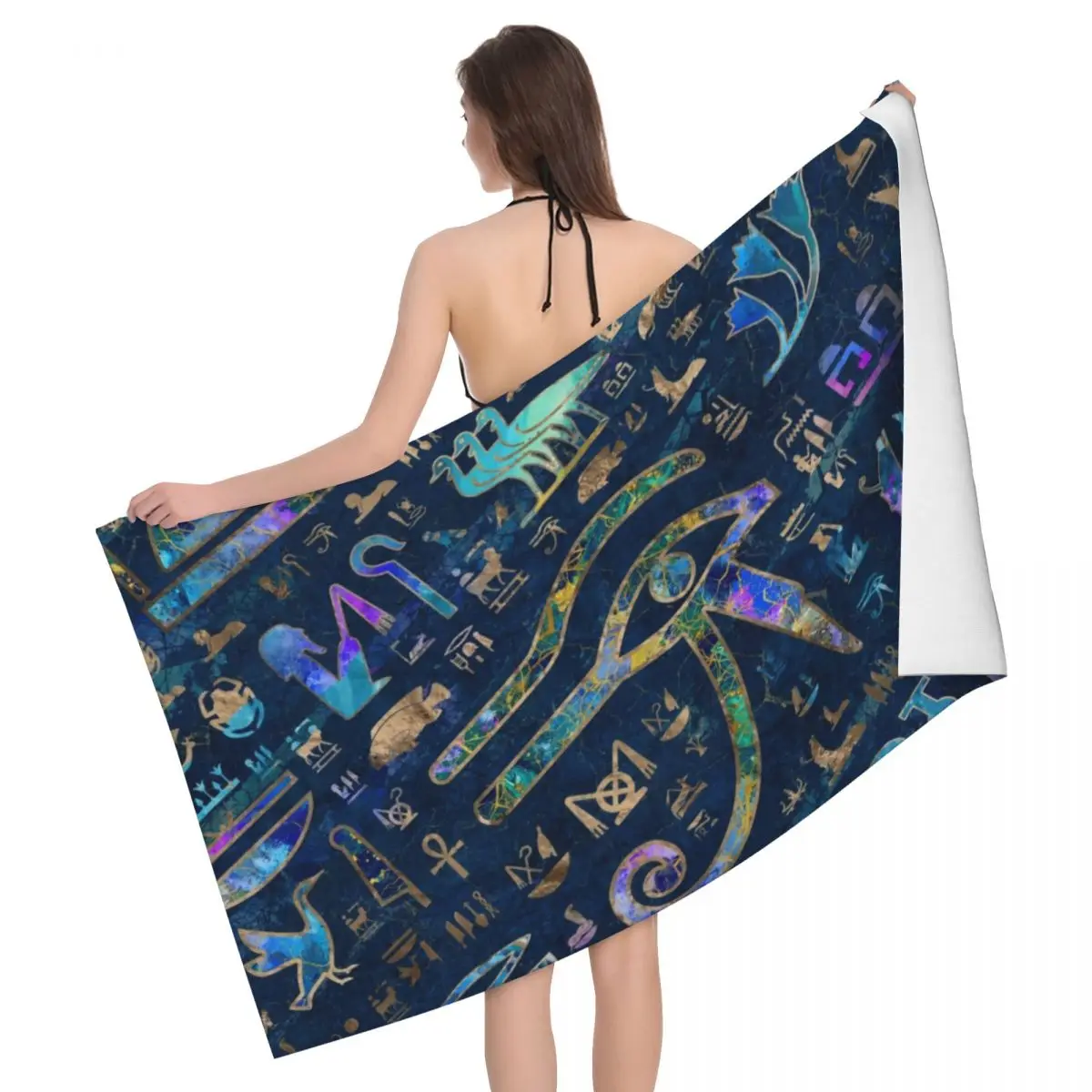 

Egyptian Hieroglyphs Abstract Breathable Microfiber Bath Beach Towel Quick Dry Ancient Egypt Bathroom Pool Towels