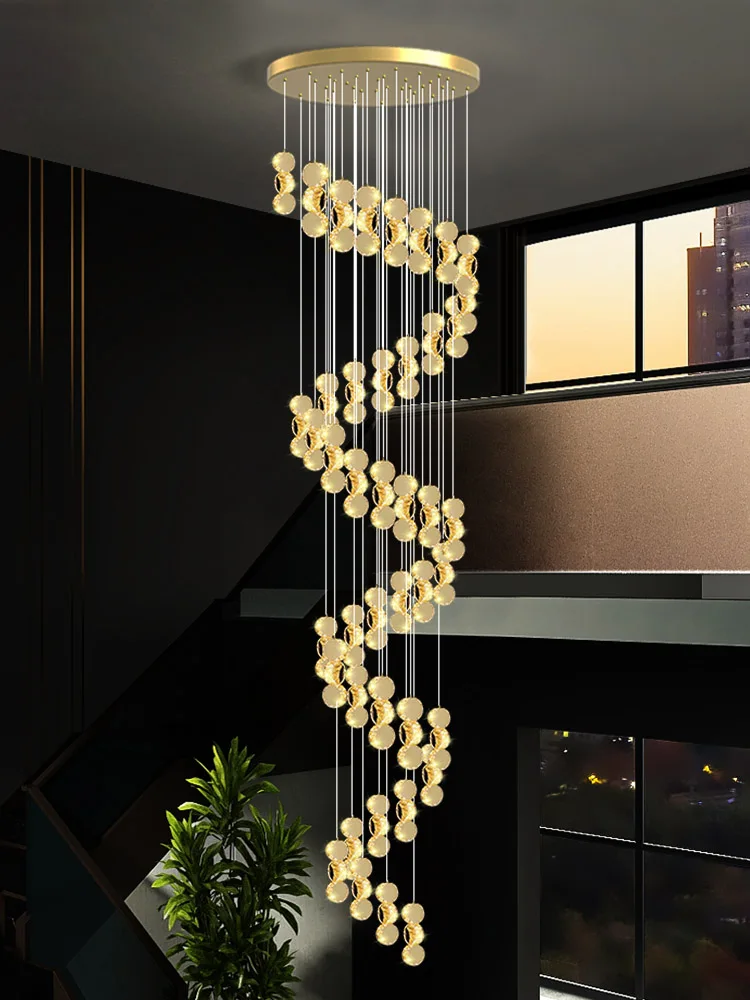 

Led Modern Loft Crystal Chandelier Designer Gold Villa Ceiling Living Room Hanging Lamp Indoor Lighting Staircase Pendent Lamp